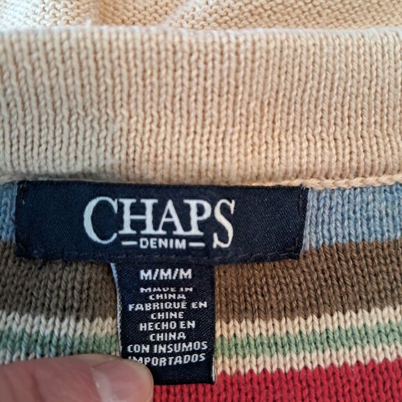 Chaps Colorful Stripe Lace Up V Neck Long Sleeve Sweater Women's - Picture 4 of 7